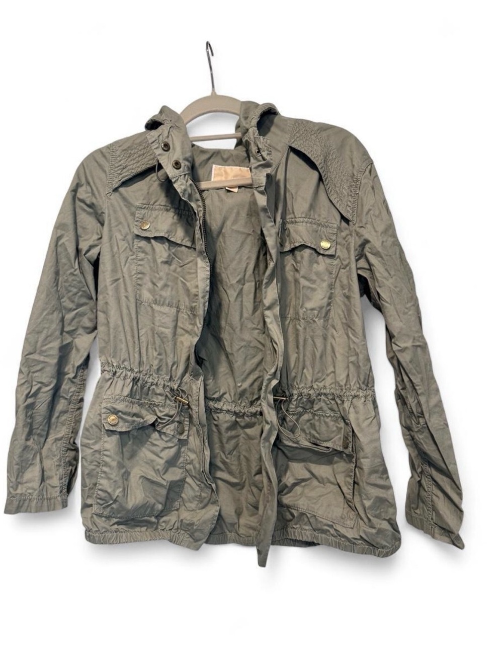MICHAEL Michael Kors Olive Green Utility Jacket with Drawstring Waist Size M